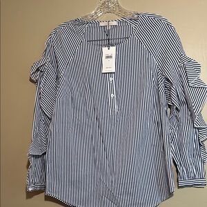 7 for all mankind Striped Ruffle Sleeve Blouse